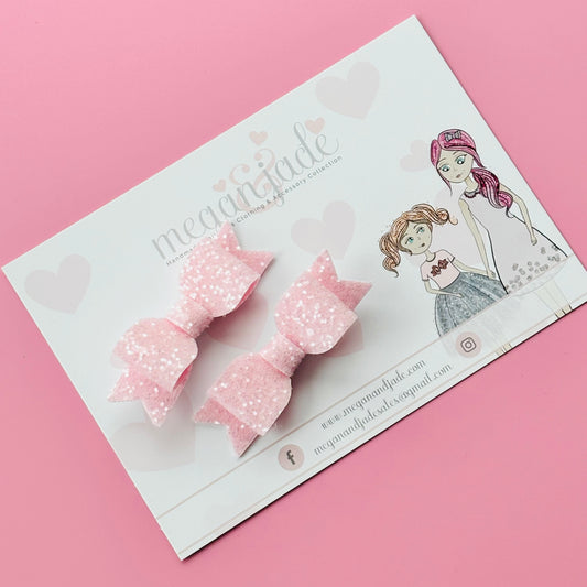 Baby Pink Powder Glitter Mini Hair Bow - Pair
