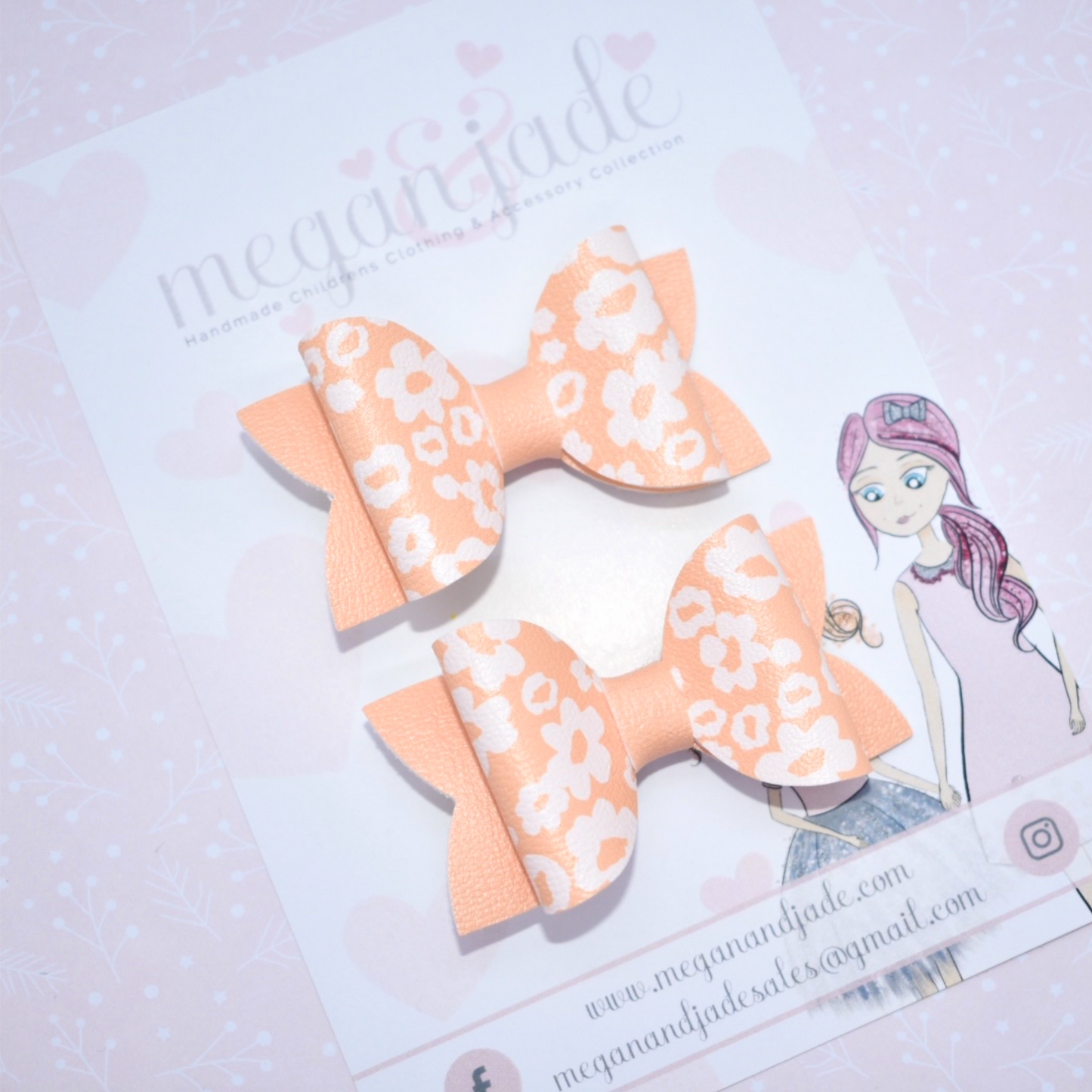 Autumn Floral Leatherette Hair Bows Pair or Set